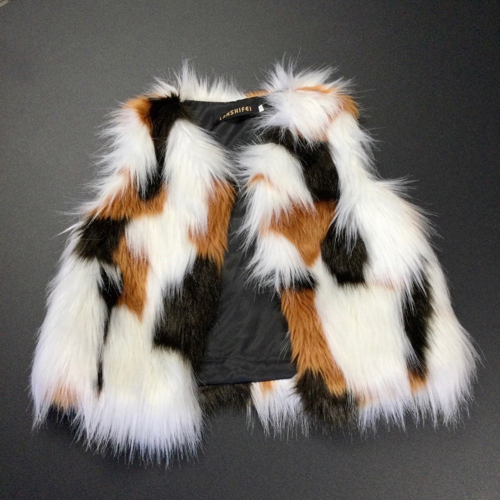 Girls’s Lanshifei Vest XXL White Brown Faux Fur‎